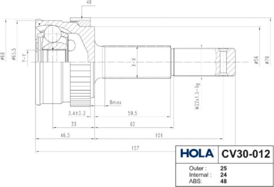 Hola CV30-012 - Шарнирный комплект, ШРУС, приводной вал avtokuzovplus.com.ua