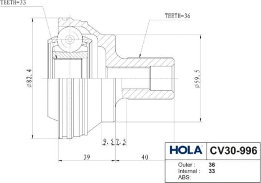 Hola CV30-996 - Шарнирный комплект, ШРУС, приводной вал autodnr.net