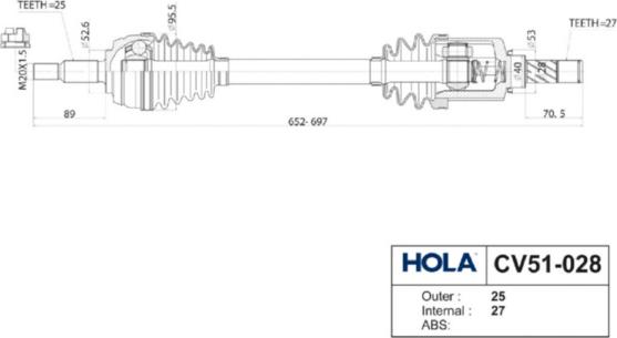 Hola CV51-028 - Приводний вал autocars.com.ua