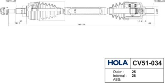 Hola CV51-034 - Приводний вал autocars.com.ua