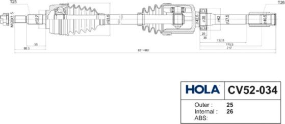 Hola CV52-034 - Приводний вал autocars.com.ua