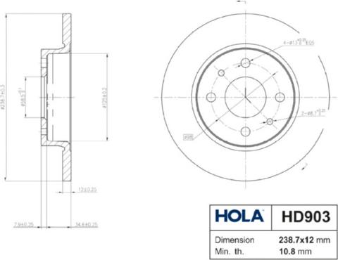 Hola HD903 - Тормозной диск передний LADA 2108-099  ZAZ Tavria  MOSKVICH 412  2141 autodnr.net