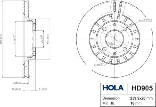 Hola HD905 - Гальмівний диск autocars.com.ua