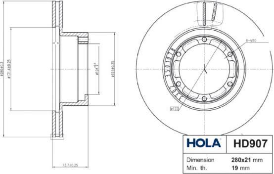 Hola HD907 - Гальмівний диск autocars.com.ua