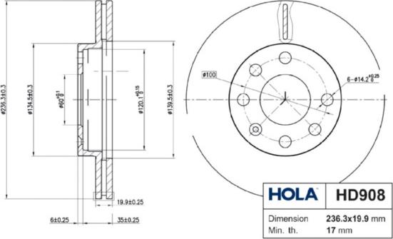 Hola HD908 - Тормозной диск avtokuzovplus.com.ua