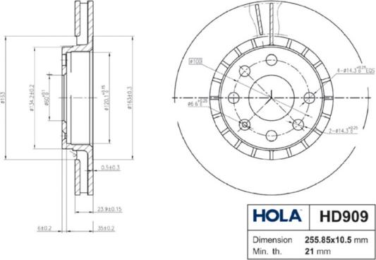 Hola HD909 - Тормозной диск вентилируемый 14  передний CHEVROLET Lanos  ZAZ Lanos  DAEWOO Nexia  Espero  OPEL autodnr.net