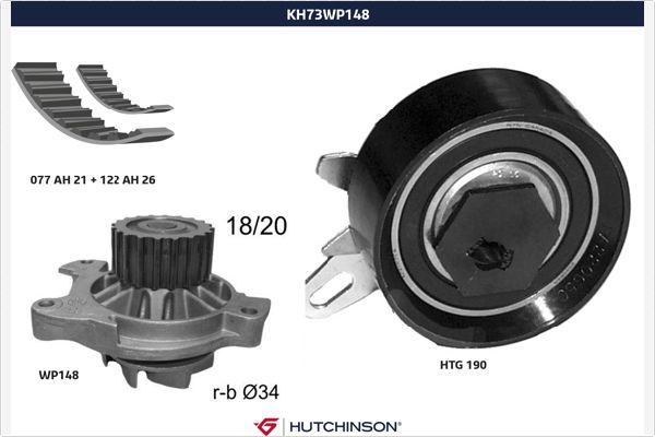 Hutchinson KH 73WP148 - Водяний насос + комплект зубчатого ременя autocars.com.ua
