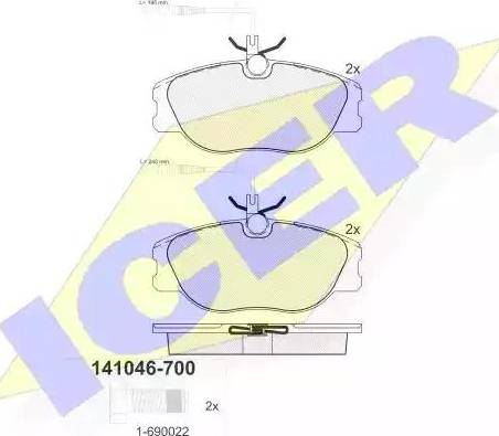 Icer 141046 - Тормозные колодки, дисковые, комплект avtokuzovplus.com.ua