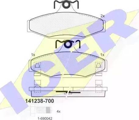 Icer 141238 - Тормозные колодки, дисковые, комплект avtokuzovplus.com.ua