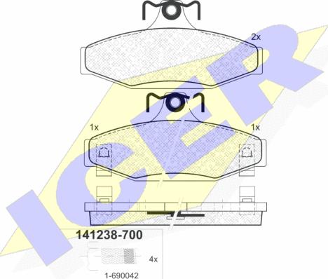 Icer 141238-700 - Тормозные колодки, дисковые, комплект avtokuzovplus.com.ua