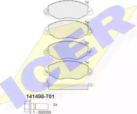 Icer 141498 - Тормозные колодки, дисковые, комплект avtokuzovplus.com.ua