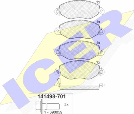 Icer 141498-701 - Тормозные колодки, дисковые, комплект avtokuzovplus.com.ua