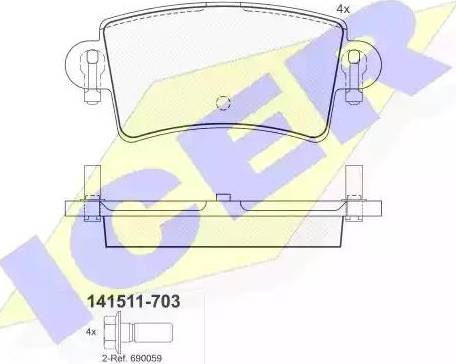 Icer 141511 - Тормозные колодки, дисковые, комплект avtokuzovplus.com.ua