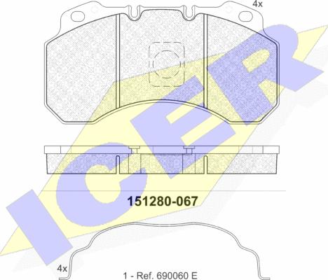 Icer 151280 - Гальмівні колодки, дискові гальма autocars.com.ua