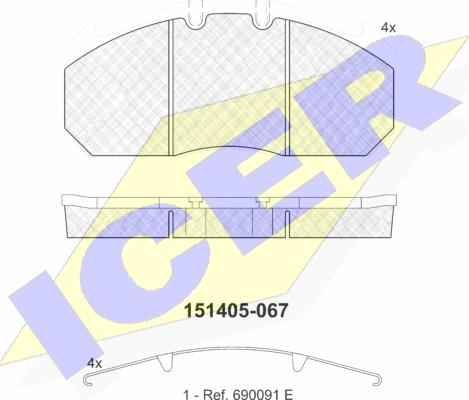 Icer 151405 - Тормозные колодки, дисковые, комплект avtokuzovplus.com.ua