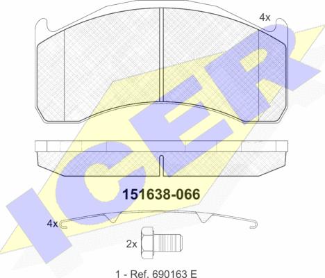 Icer 151638-066 - Тормозные колодки, дисковые, комплект avtokuzovplus.com.ua