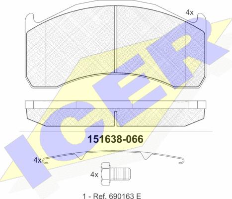 Icer 151638 - Тормозные колодки, дисковые, комплект avtokuzovplus.com.ua