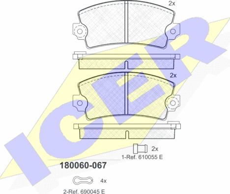 Icer 180060-067 - Гальмівні колодки, дискові гальма autocars.com.ua