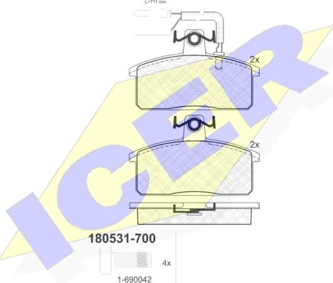 Icer 180531-700 - Гальмівні колодки, дискові гальма autocars.com.ua