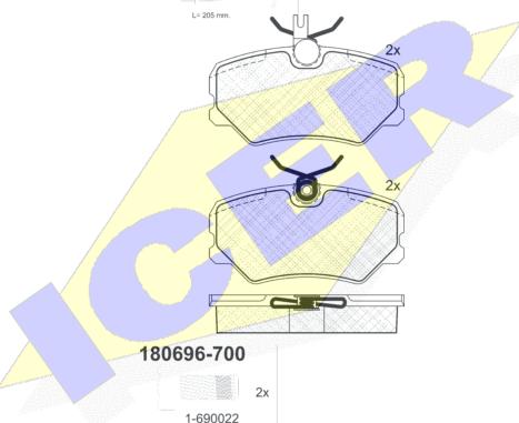 Icer 180696-700 - Тормозные колодки, дисковые, комплект avtokuzovplus.com.ua