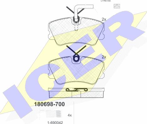 Icer 180698-700 - Гальмівні колодки, дискові гальма autocars.com.ua