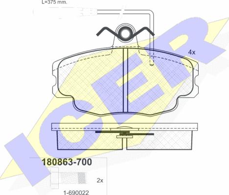 Icer 180863-700 - Гальмівні колодки, дискові гальма autocars.com.ua