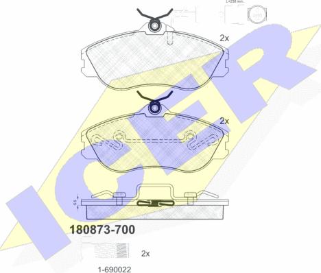 Icer 180873-700 - Гальмівні колодки, дискові гальма autocars.com.ua