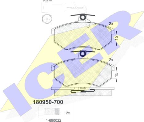 Icer 180950-700 - Гальмівні колодки, дискові гальма autocars.com.ua