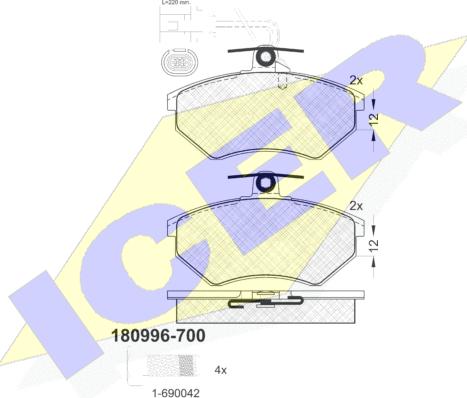 Icer 180996-700 - Гальмівні колодки, дискові гальма autocars.com.ua