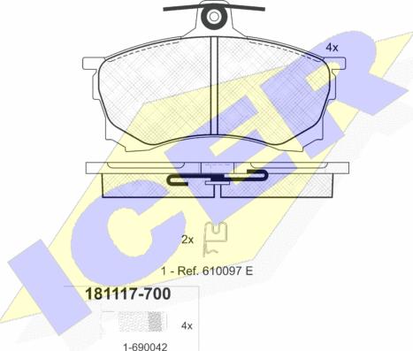 Icer 181117-700 - Гальмівні колодки, дискові гальма autocars.com.ua