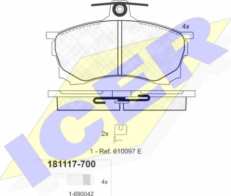 Icer 181117-700 - Тормозные колодки, дисковые, комплект avtokuzovplus.com.ua