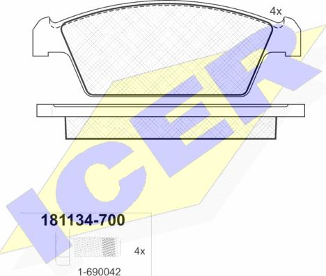 Icer 181134-700 - Тормозные колодки, дисковые, комплект avtokuzovplus.com.ua