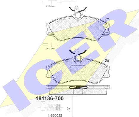 Icer 181136-700 - Гальмівні колодки, дискові гальма autocars.com.ua