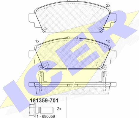 Icer 181359-701 - Гальмівні колодки, дискові гальма autocars.com.ua