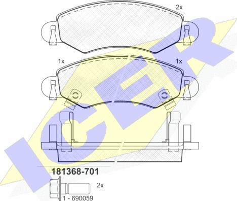 Icer 181368-701 - Гальмівні колодки, дискові гальма autocars.com.ua