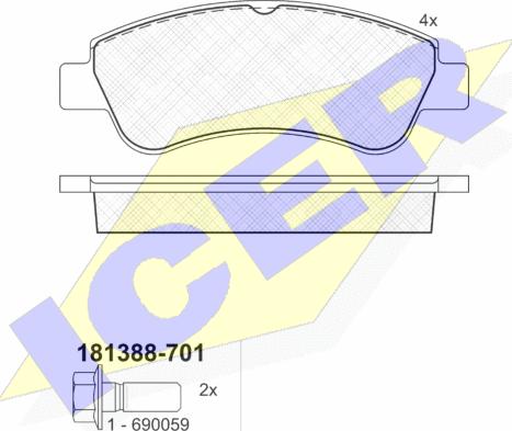 Icer 181388-701 - Гальмівні колодки, дискові гальма autocars.com.ua