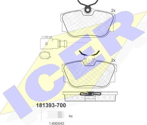 Icer 181393-700 - Гальмівні колодки, дискові гальма autocars.com.ua