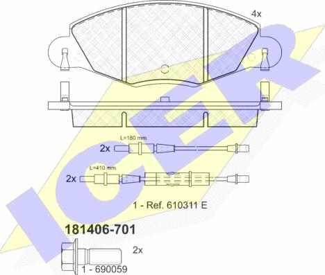 Icer 181406-701 - Тормозные колодки, дисковые, комплект avtokuzovplus.com.ua