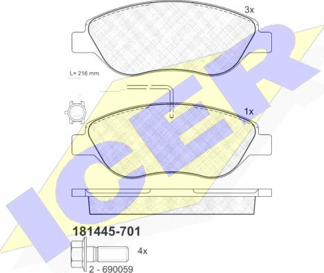 Icer 181445-701 - Гальмівні колодки, дискові гальма autocars.com.ua