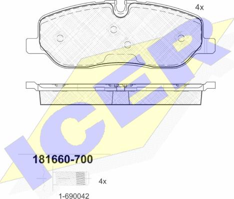Icer 181660-700 - Гальмівні колодки, дискові гальма autocars.com.ua