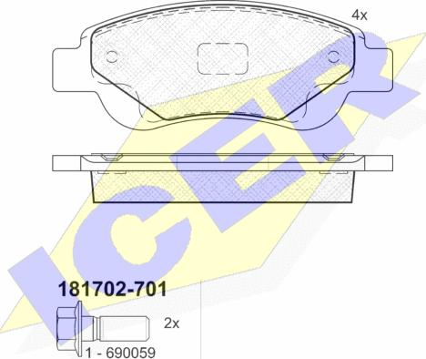 Icer 181702-701 - Гальмівні колодки, дискові гальма autocars.com.ua