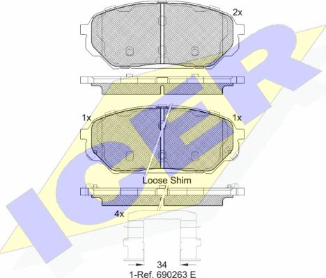 Icer 182044 - Тормозные колодки, дисковые, комплект avtokuzovplus.com.ua