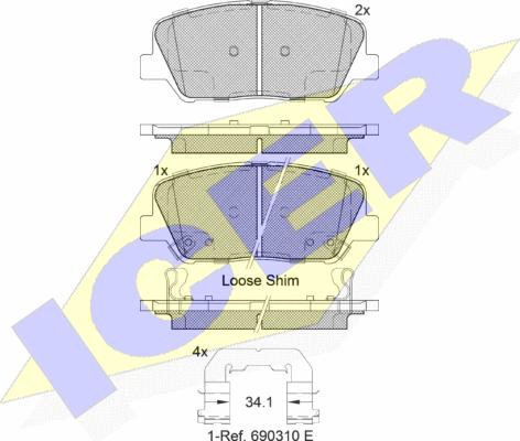 Icer 182102 - Комплект гальмівних колодок дискових autocars.com.ua