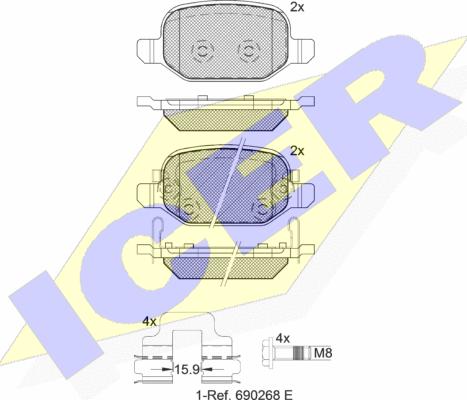 Icer 182127 - Гальмівні колодки, дискові гальма autocars.com.ua