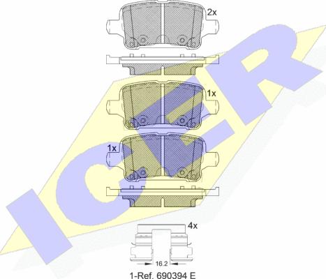 Icer 182257 - Тормозные колодки, дисковые, комплект avtokuzovplus.com.ua