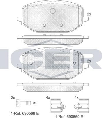 Icer 182438 - Гальмівні колодки, дискові гальма autocars.com.ua