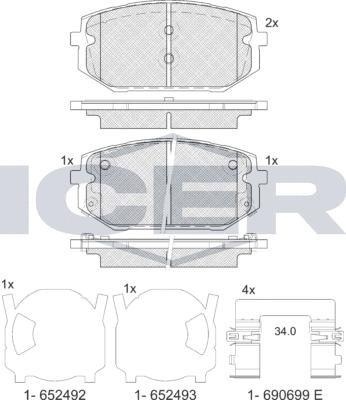 Icer 182473 - Тормозные колодки, дисковые, комплект autodnr.net