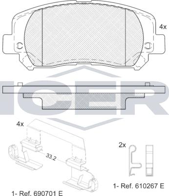 Icer 182484 - Тормозные колодки, дисковые, комплект avtokuzovplus.com.ua