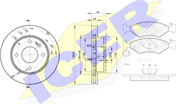 Icer 30410-4844 - Комплект гальм, дисковий гальмівний механізм autocars.com.ua