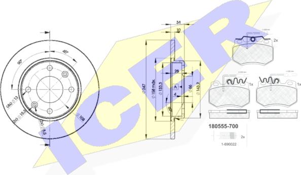 Icer 30555-4689 - Комплект гальм, дисковий гальмівний механізм autocars.com.ua